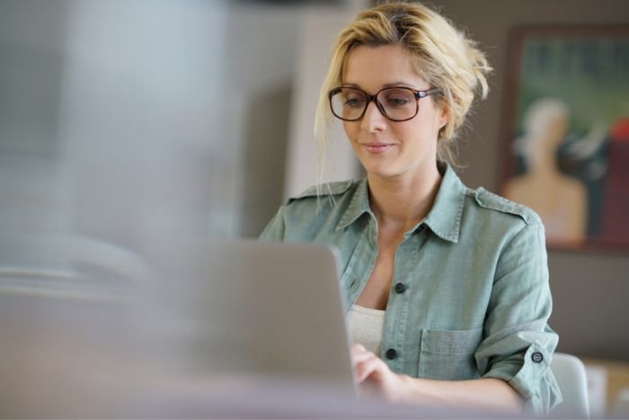 woman on a computer